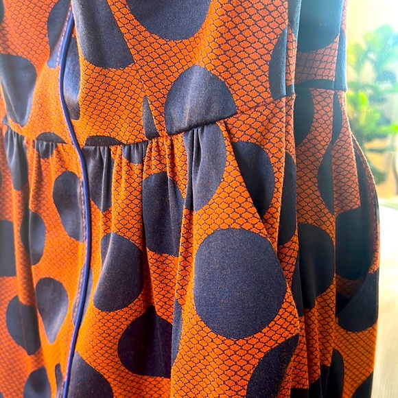 Maeve Orange and Blue Polkadot Back Wrap Dress with Pockets - Picture 2 of 3